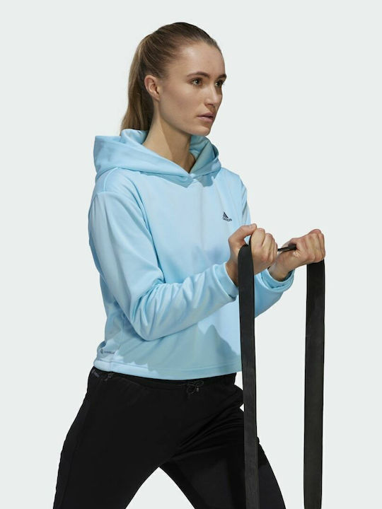 Aeroready Cropped Γυναικείο Φούτερ με Κουκούλα Γαλάζιο