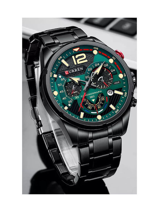 Curren Watch Chronograph Battery with Metal Bracelet Black / Green