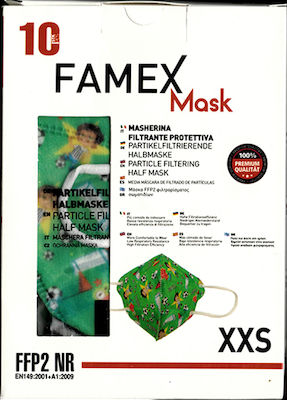 Famex Disposable Protective Mask FFP2 NR XXS Kids Green with Football Players 10pcs