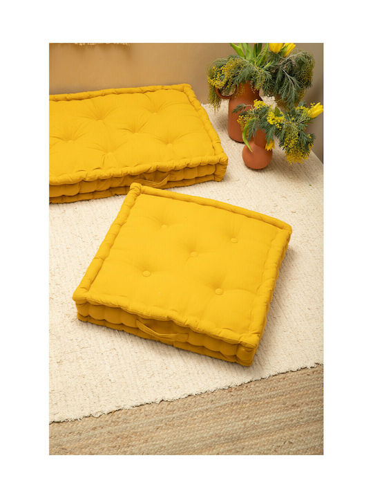 Calma House Pernă De Podea Gavema Din 100% Bumbac Galben Muștar 60x60cm