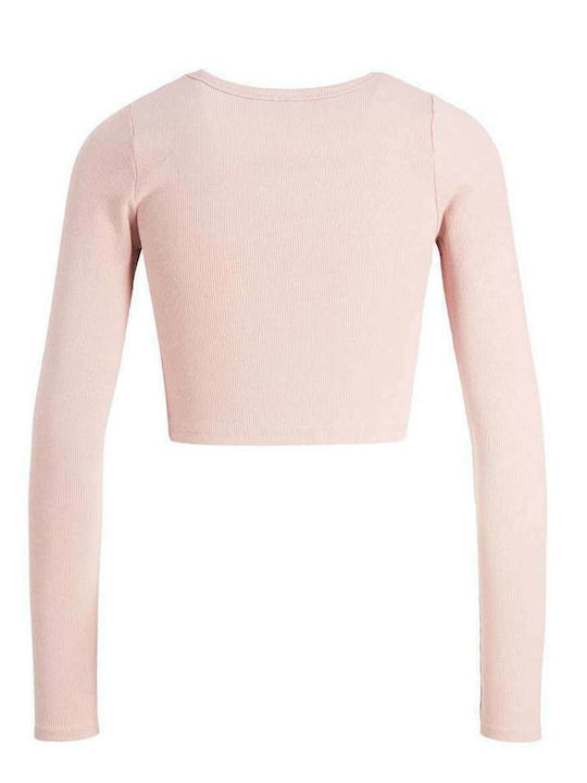 Jack & Jones Women's Crop Top Cotton Long Sleeve Pink