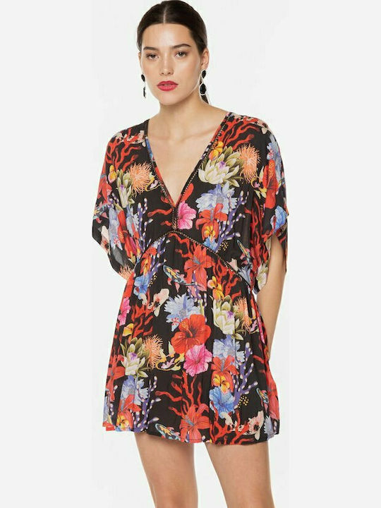 Desigual Angelina Γυναικείο Κοντό Φόρεμα Παραλίας Μαύρο