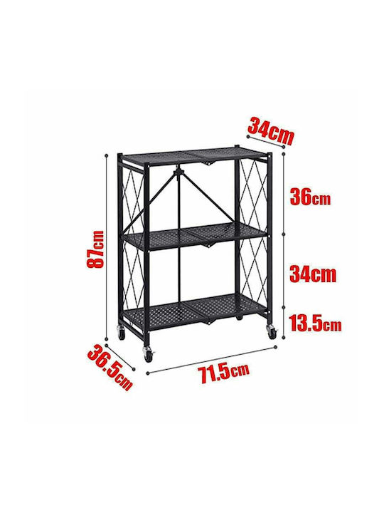 Ραφιέρα Μεταλλική με 3 Ράφια Μαύρη 71.5x34x87cm