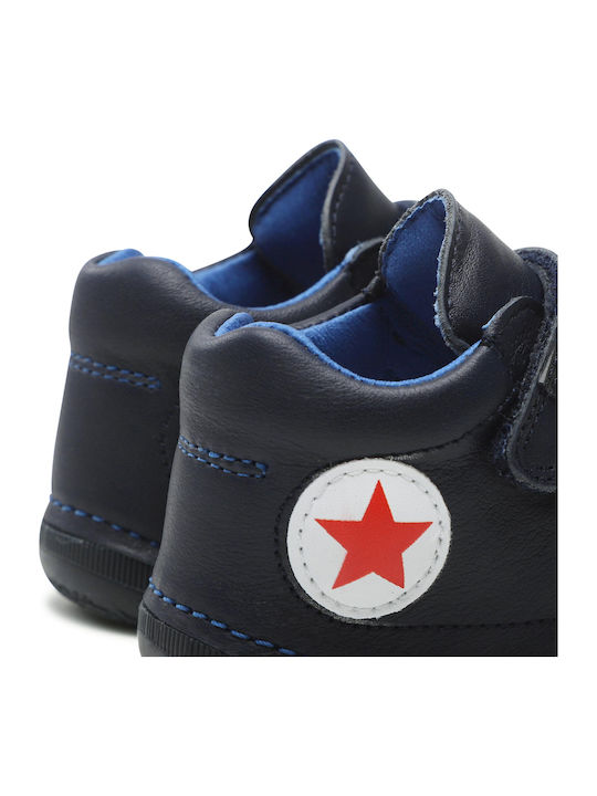 Leather Kids Boots with Velcro Navy Blue
