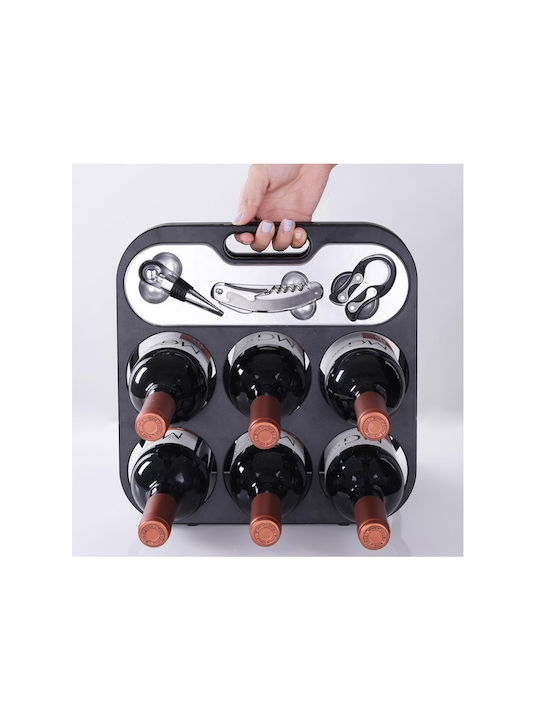 Bakaji Tabletop Plastic Wine Rack for 6 Bottles Black 29.5x15cm