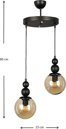 Megapap Latona Hängelampe Schwarz Kugel mit Fassung E27 25x25x80cm.