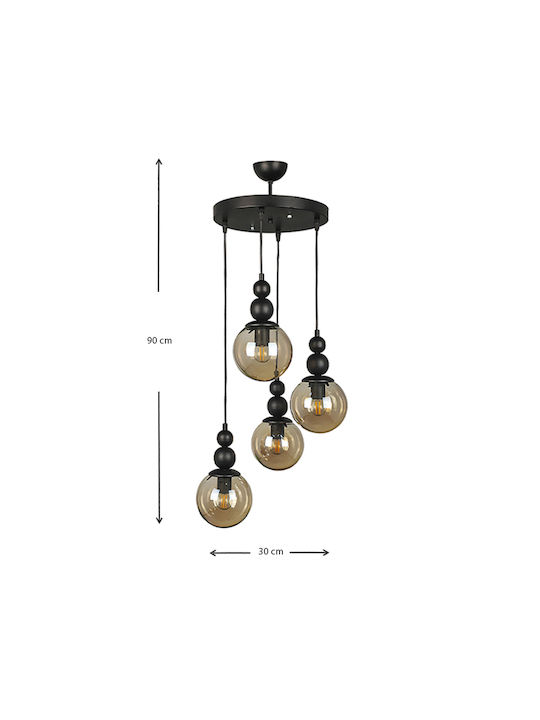 Megapap Latona Pendant Light Black Ball for 4 Bulbs E27 30x30x90cm