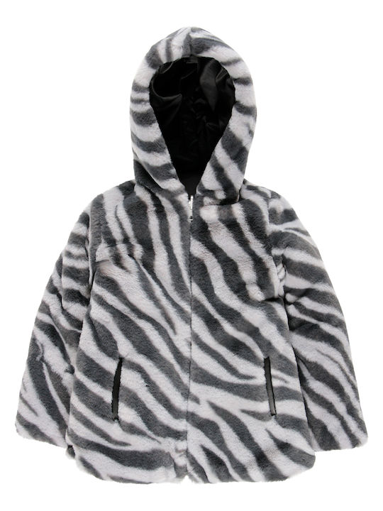 Kids' Fur Short Double Sided with Hood Black