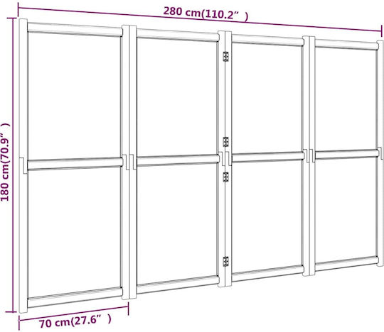 vidaXL Dekorativer Raumteiler Stoff mit 4 Paneelen White Cream 280x180cm