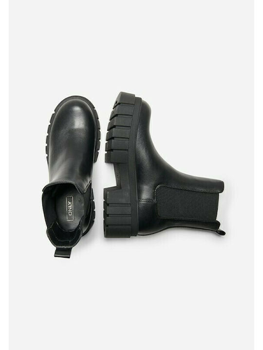 Leder Damen Chelsea Stiefeletten Schwarz