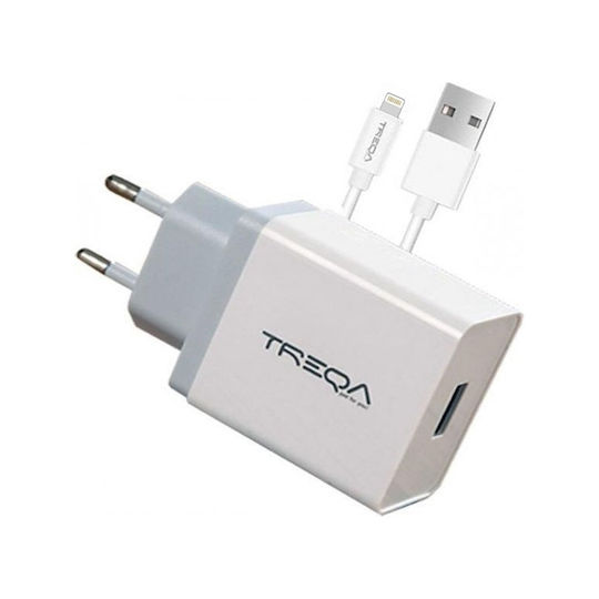 Treqa Ladegerät mit USB-A Anschluss und Kabel Blitzschlag 65W Weißs (CS-228)