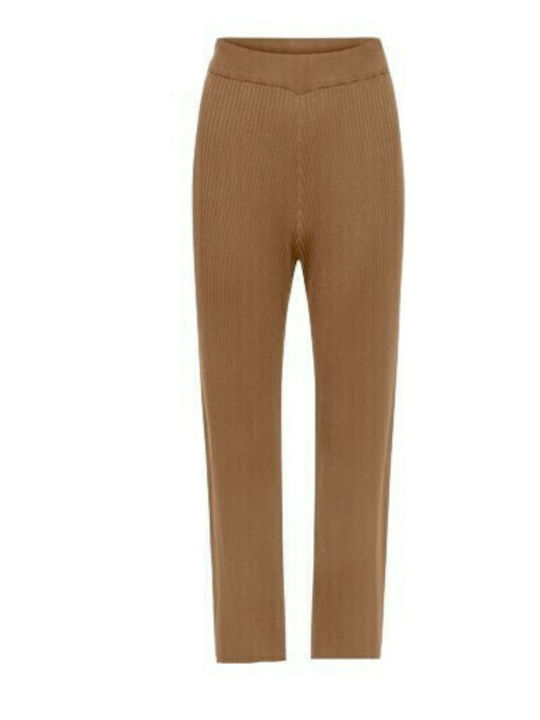 Damen Stoff Hose mit Gummizug Tobacco Brown