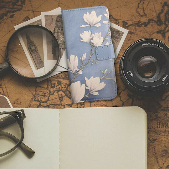 KWmobile Magnolias Wallet Δερματίνης Taupe / White / Blue / Grey (Redmi Note 11 Pro+ 5G)