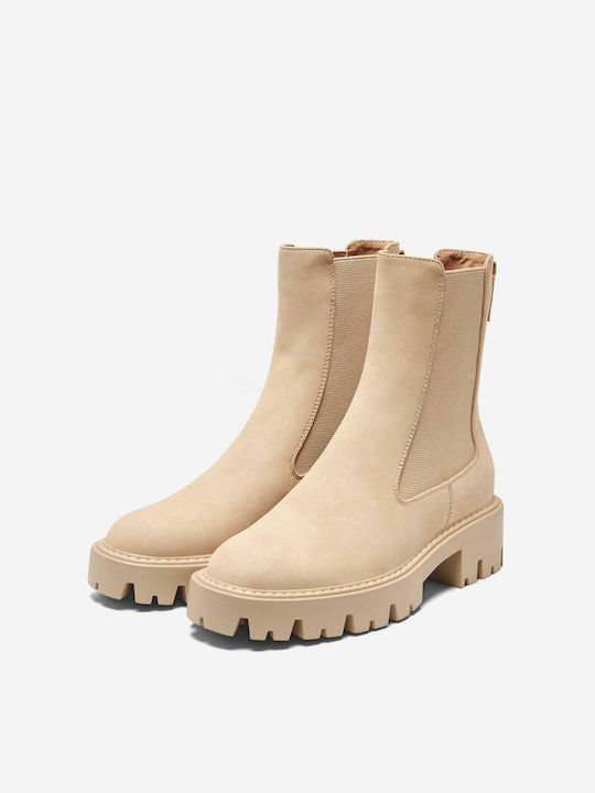 Onlbetty1 Leather Women's Chelsea Boots with Medium Heel Camel