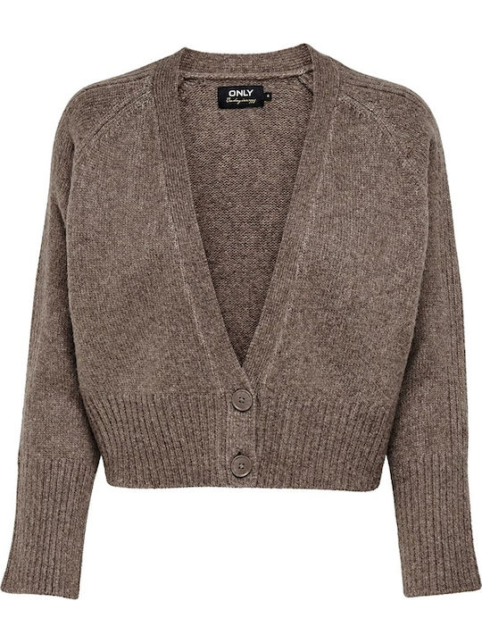 Only Short Women's Knitted Cardigan with Buttons Taupe Gray