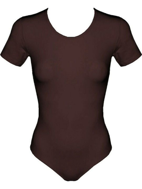 Lingerie Short Sleeve Bodysuit Slim Fit Brown