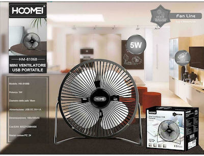 Hoomei Fan USB Tischventilator 18cm 5W Schwarz HM-8106B