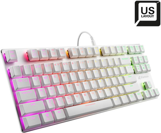 Sharkoon PureWriter TKL RGB Gaming Μηχανικό Πληκτρολόγιο Tenkeyless με Kailh Blue διακόπτες και RGB φωτισμό (Αγγλικό US) Λευκό