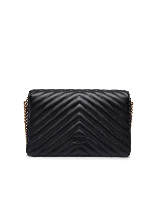 Pinko Love Click Classic Chevron 1 Cl Din piele Geantă de damă Crossbody Neagră