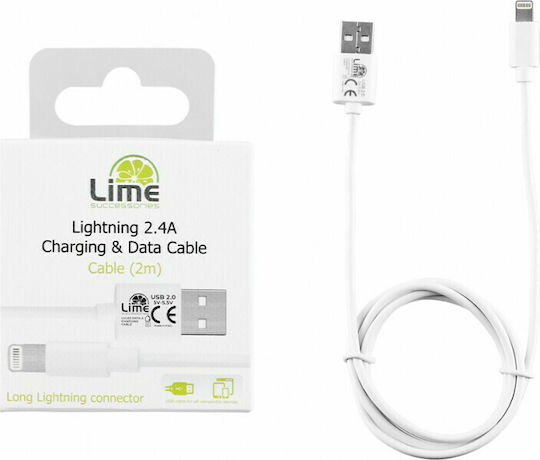 Lime USB to Lightning Cable Λευκό 2m