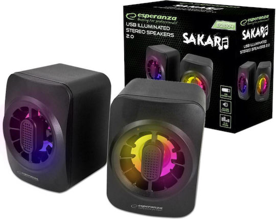 Esperanza Sakara Ηχεία Υπολογιστή 2.0 με RGB Φωτισμό και Ισχύ 5W σε Μαύρο Χρώμα