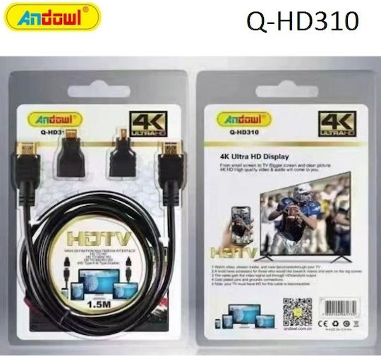 Andowl HD310 Cable HDMI male - HDMI male 1.5m Μαύρο