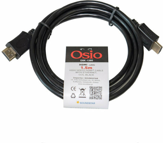 Osio HDMI 1.4 High Speed 1080p 120Hz Cable HDMI Male - HDMI Male 1.5m Black