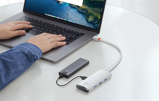 Baseus Lite Series 25cm USB 3.0 5 Port Hub with USB-A Connection White