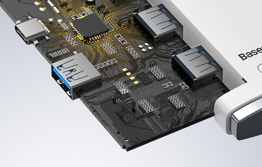 Baseus Lite Series 2м USB Хъб с 5 USB 3.0 Порта и USB-C Връзка Бял