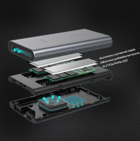 Unitek SolidForce Θήκη για 2 Σκληρούς Δίσκους M.2 PCI Express NVME με σύνδεση Type-C σε Γκρι χρώμα
