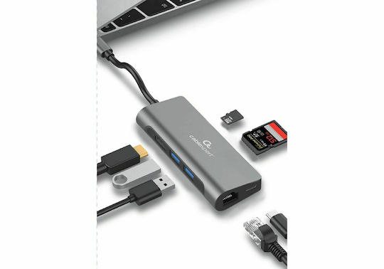 Gembird USB-C Docking Station with HDMI 4K PD Ethernet Gray (A-CM-COMBO7-01)