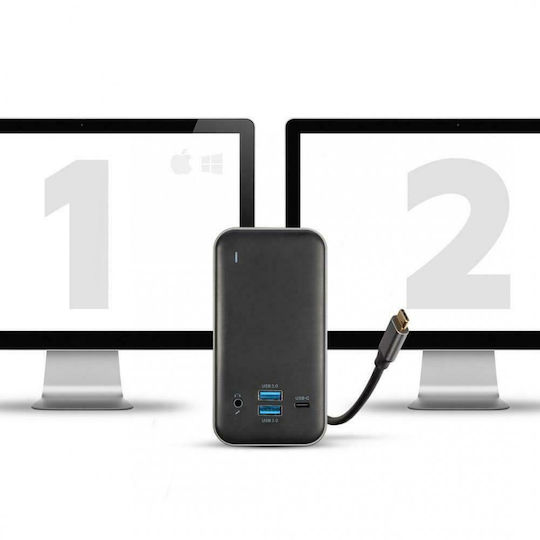 Xtorm MOB XWD001 Dockingstation für Laptops mit USB-C / Dual USB-C HDMI/DisplayPort 4K Ethernet und Verbindung 2 Monitore Grau