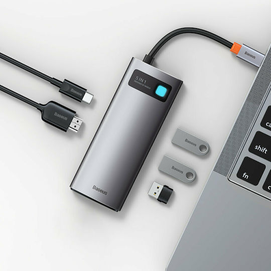 Baseus Metal Gleam USB-C Docking Station με HDMI 4K PD Ασημί WKWG020013