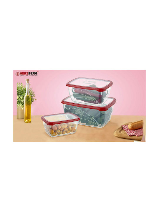 Herzberg Lunch Box Plastic Red 3pcs