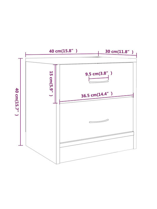 Wooden Bedside Table Smoky Oak 40x30x40cm