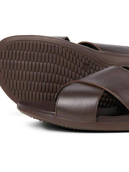 Leather Men's Sandals Brown Stone