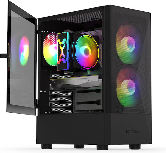 Krux Vako Gaming Midi Tower Computer Case with Side Window and RGB Lighting Black