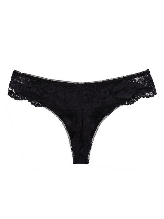 String underwear with lace Black