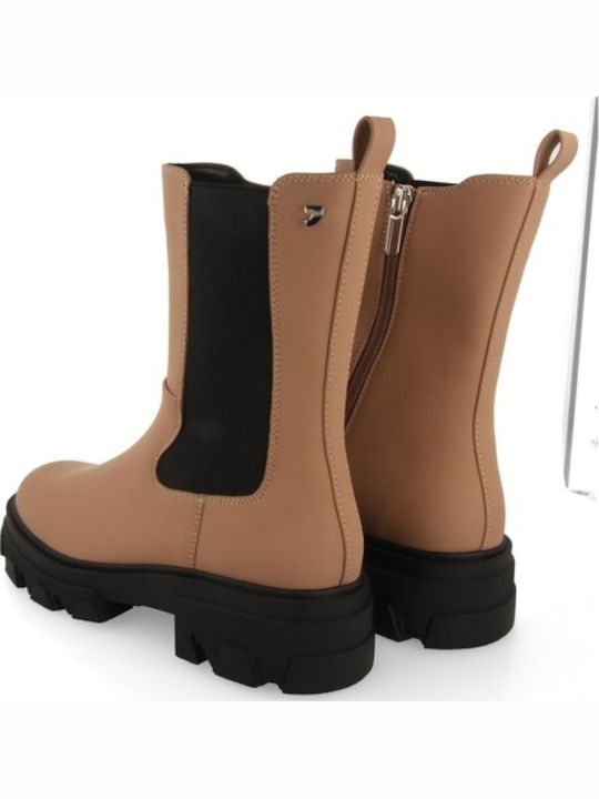Leather Women's Chelsea Boots with Medium Heel Pink