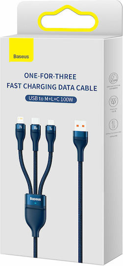 Baseus Flash Series Braided USB to Lightning / Type-C / micro USB 1.2m Cable Blue (CASS030003)