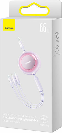 Baseus Bright Mirror 2 Retractable USB to Lightning / Type-C / micro USB Cable Μωβ 1.1m (CAMJ010105)