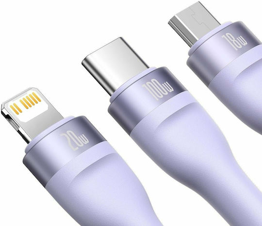 Baseus Flash Series II Braided USB to Lightning / Type-C / micro USB 1.2m Cable Purple (CASS030105)