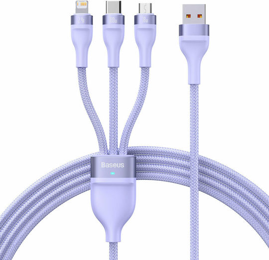Baseus Flash Series II Braided USB to Lightning / Type-C / micro USB 1.2m Cable Purple (CASS030105)