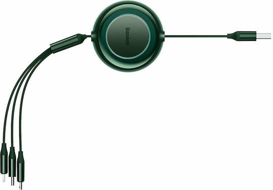 Baseus Bright Mirror 2 Flat / Retractable USB to Lightning / Type-C / micro USB Cable 3.5A Πράσινο 1.1m (CAMJ010006)