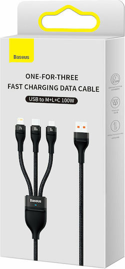 Baseus Flash Series Braided USB to Type-C / Lightning / micro USB Cable Μαύρο 1.2m (CASS030001)