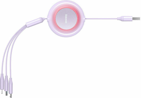 Baseus Bright Mirror 2 Flat / Retractable USB to Lightning / Type-C / micro USB Cable 3.5A Μωβ 1.1m (CAMJ010005)