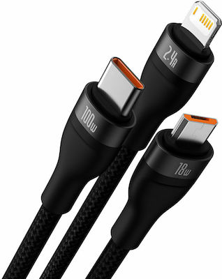 Baseus Flash Series Geflochten USB zu Blitzschlag / Typ-C / Micro-USB Kabel Schwarz 1.2m (CASS030001)