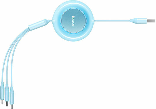 Baseus Bright Mirror 2 Flat / Extensibil Cablu USB la Lightning / Type-C / micro USB cu mai multe porturi 3.5A Albastru 1.1m (CAMJ010017)