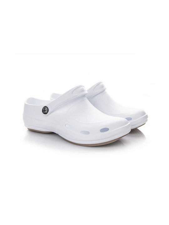 White boots with anti-slip sole and removable anatomical insole FitClog BASIC 001 Bianco OB SRC E.