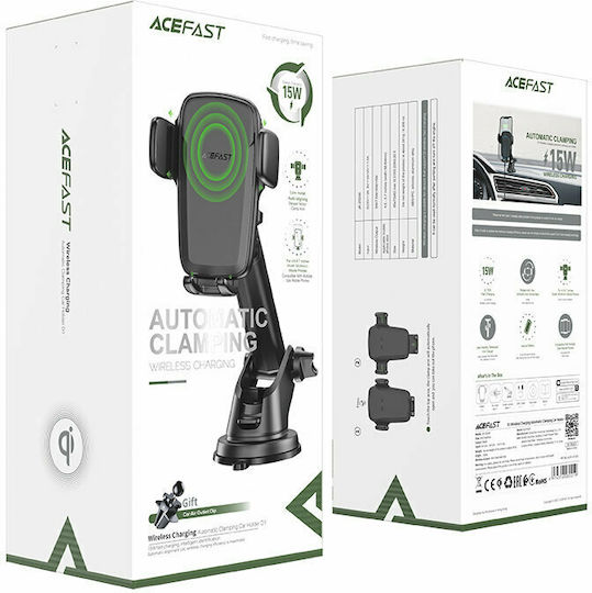 Acefast D1 3in1 Βάση Κινητού Αυτοκινήτου 4.5" - 6.7" με Ρυθμιζόμενα Άγκιστρα και Ασύρματη Φόρτιση Μαύρη